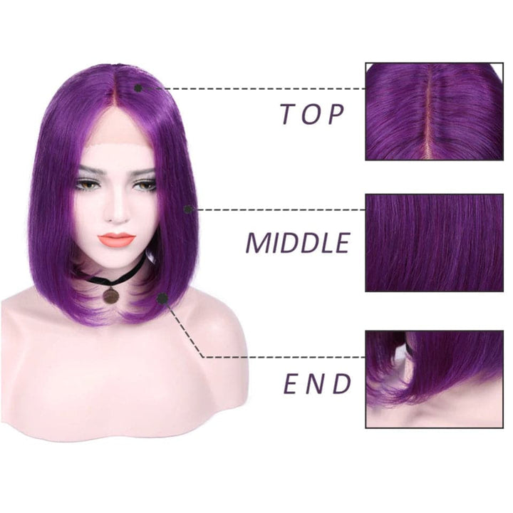 Purple Color Straight Lace Front Wig 150% Density Virgin Human Hair 10-26 inch With HD Lace