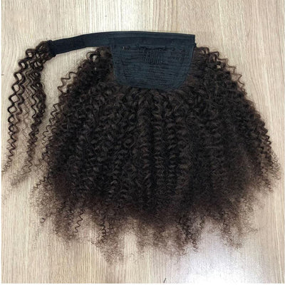 # 2 Couleur Afro Curly Wrap Around Ponytail Extensions de cheveux humains 