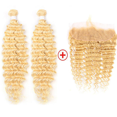 613 Blonde Deep Wave 2 Bundles with 13x4 Frontal Virgin Human Hair