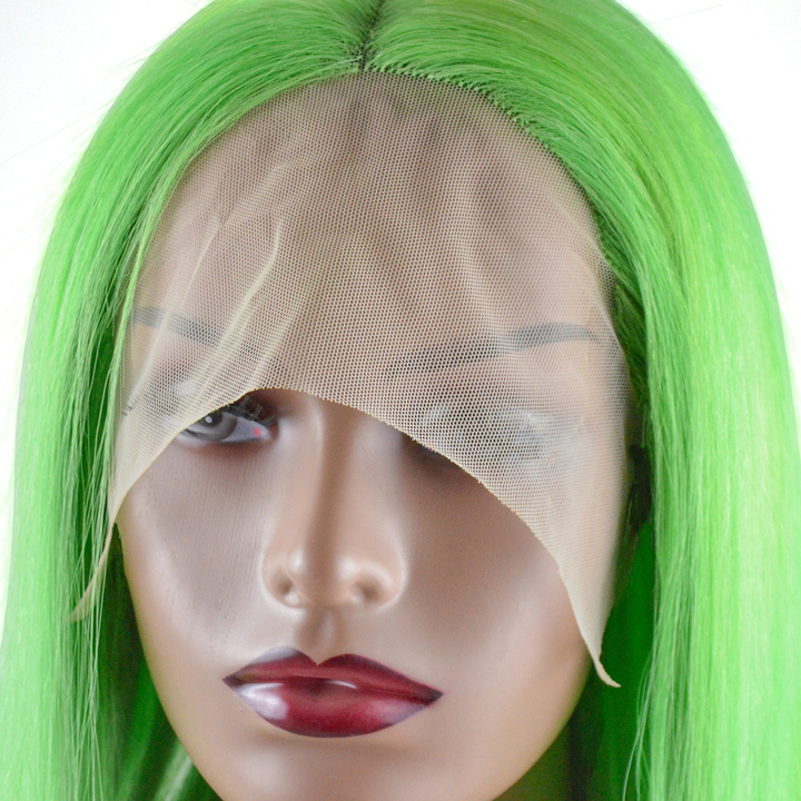 Peruca transparente suíça com frente em renda para mulheres cabelo humano longo de cor verde claro 