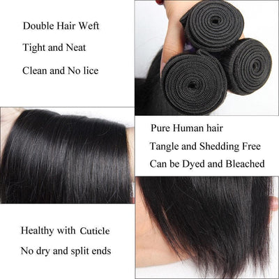lumiere Hair Brazilian Straight Virgin Hair 3 Bundles with 13*4 Lace Front Human Hair - lumiere Hair