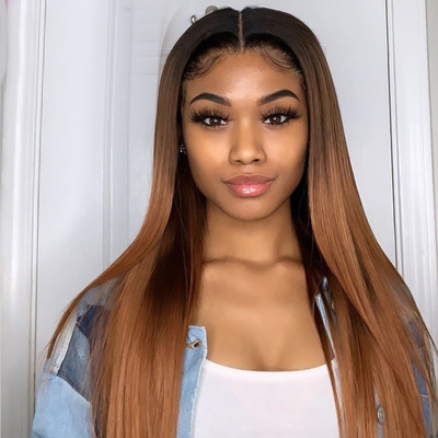 lumiere 1B/27 Ombre Straight Hair 3 Bundles With 13x4 Lace Frontal Pre Colored Ear To Ear