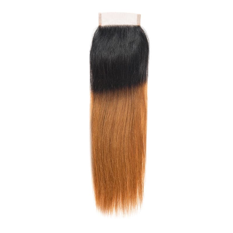 lumiere 1B/30 Ombre Straight Hair 4 Bundles With 4x4 Lace Closure Pre Colored human hair - Lumiere hair