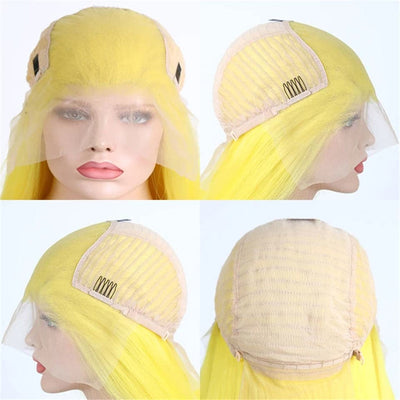 Yellow Straight Lace Frontal Wigs Virgin Human Hair With Baby Hair