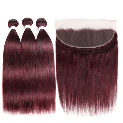 99J Straight hair 3 Bundles With 13x4 Lace Frontal Pre Colored Ear To Ear