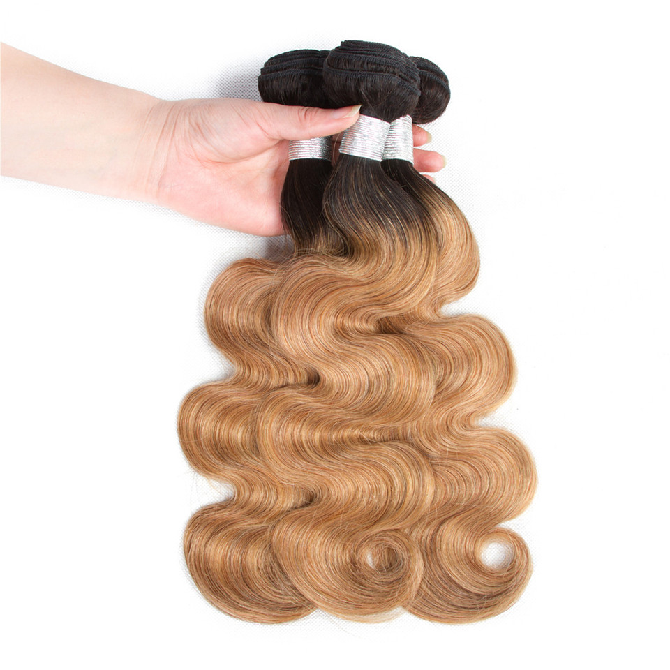 lumiere 1B/27 Ombre Body Wave 4 Bundles With 4x4 Lace Closure Pre Colored human hair - Lumiere hair