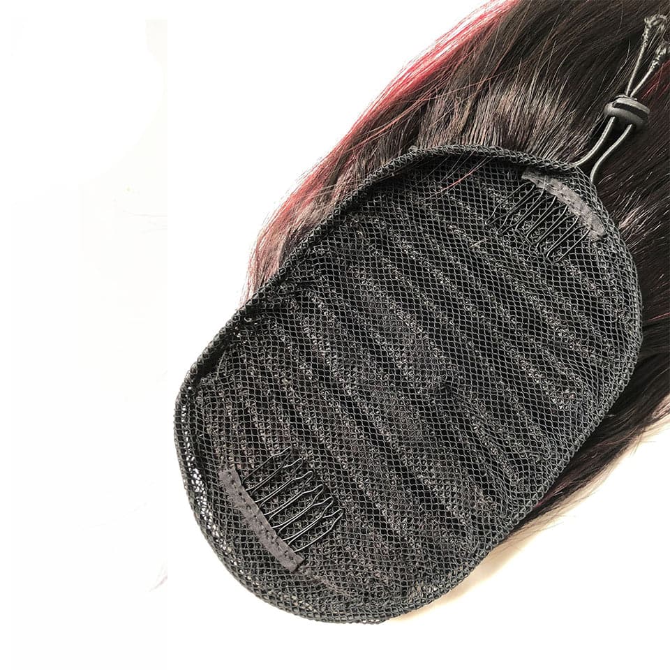 Extensões de cabelo humano brasileiro rabo de cavalo reto com cordão 1B/99J não Remy 