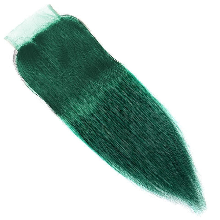 3 pacotes lisos verde escuro com extensões de cabelo humano 4x4 HD com fechamento em renda 