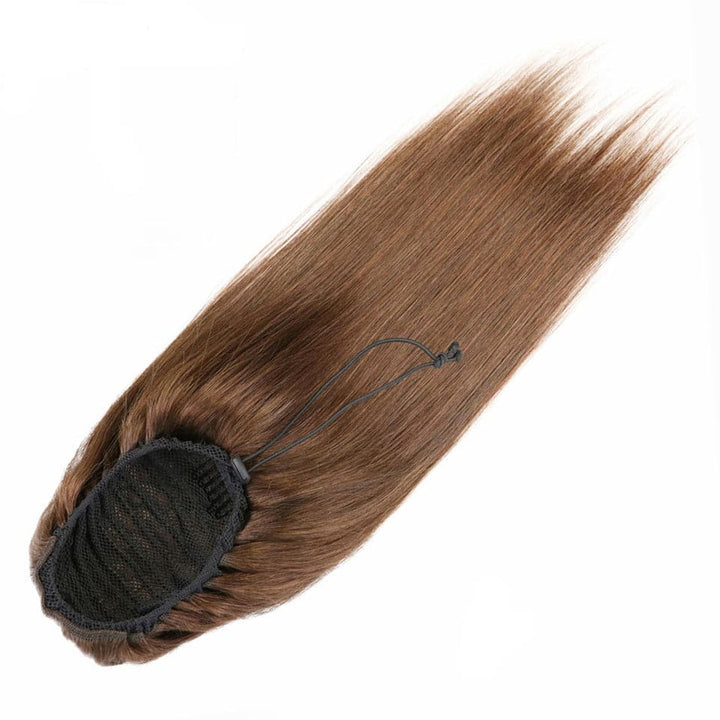 #4 Brown Straight Drawstring Ponytail Extensions Human Hair