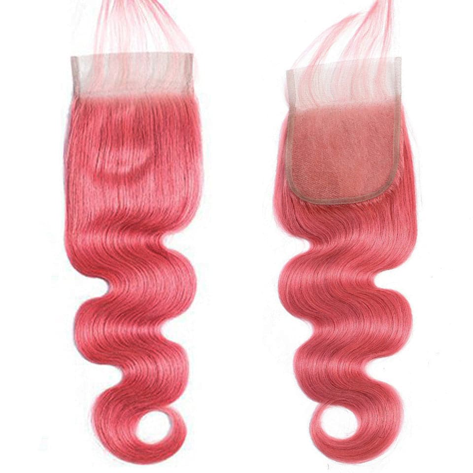 Light Pink Color Body Wave 3 Bundles with 4x4 HD Lace Closure Human Hair Extensions