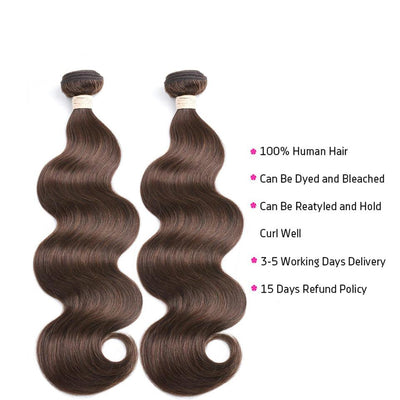 lumiere #4 Brown Body Wave 3 Bundles With Closure 4x4 pre Colored 100% virgin human hair - Lumiere hair