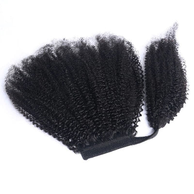 Afro Curly Wrap Around Ponytail Human Hair Extensions Natural Color Hairpiece