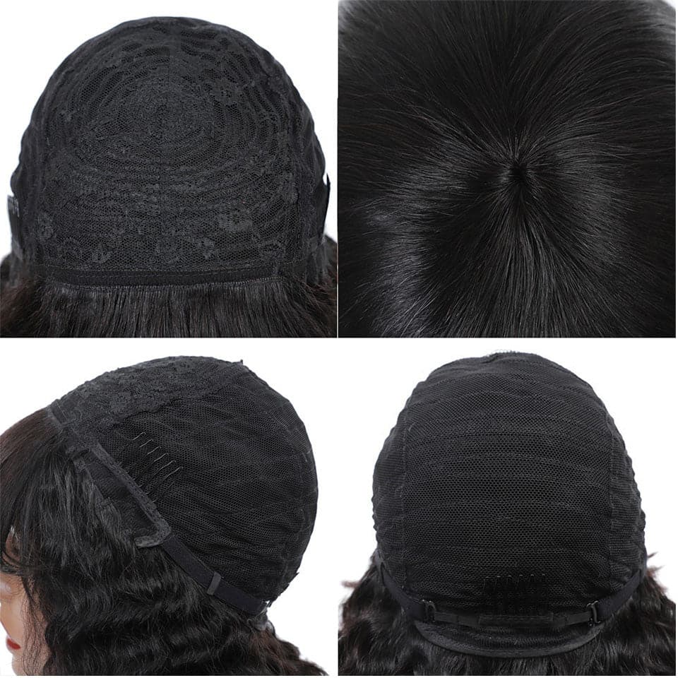14 Inch Kinky Curly Short Bob Human Hair With Straight Bangs None Lace