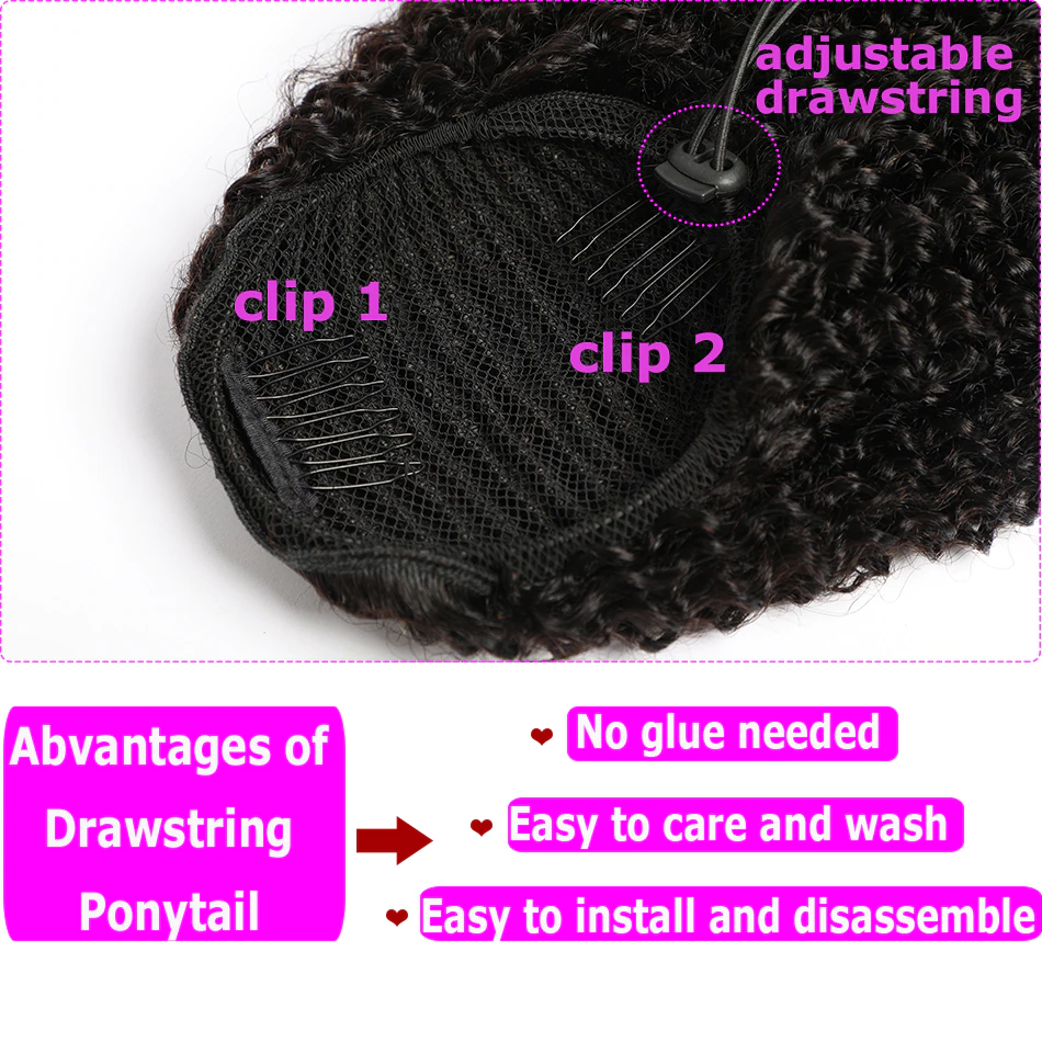 Kinky Curly Drawstring Ponytail Human Hair Extensions For African American