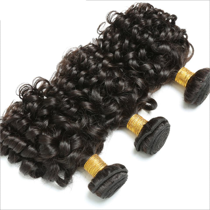 Bouncy Curly 4 pacotes com extensões de cabelo virgem indiana com fecho de renda 4x4 