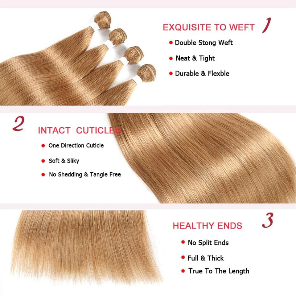 lumiere #27 light Brown Straight Hair 3 Bundles With 13x4 Lace Frontal Pre Colored Ear To Ear - Lumiere hair