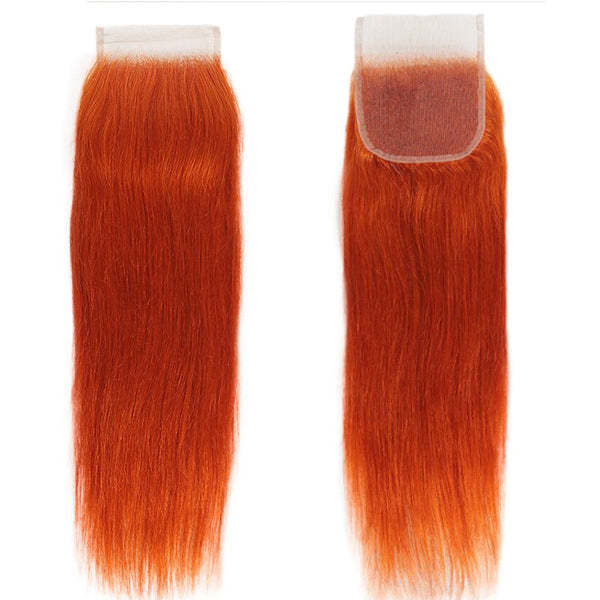 Ginger Orange 4x4 Closure Brazilian Straight Human Hair Orange Colored ...