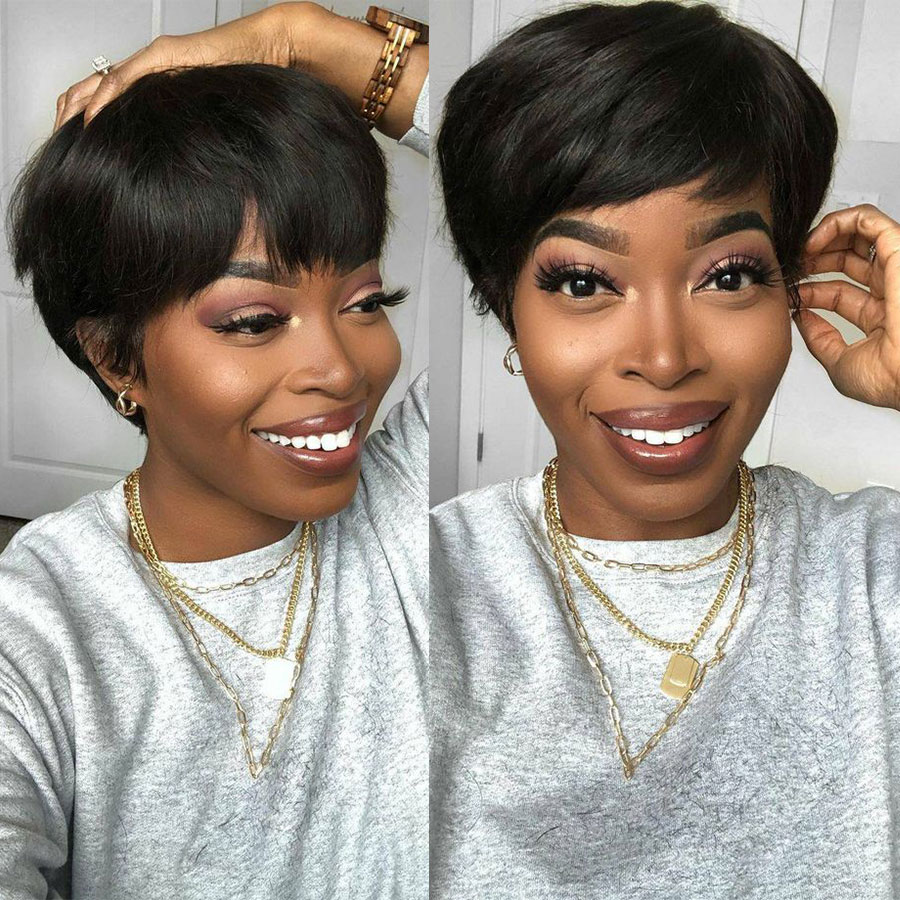 Pixie Cut Short Bob For Women Full Manchine Made Wig With Bangs