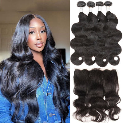 lumiere hair brazilian Virgin Hair body Wave 4 Bundles With 13x4 Lace frontal - Lumiere hair