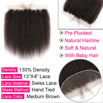 Kinky Straight Human Hair 4 Bundles With 13x4 Frontal Remy Hair Extensions Natural Color Kinky Straight Bundles