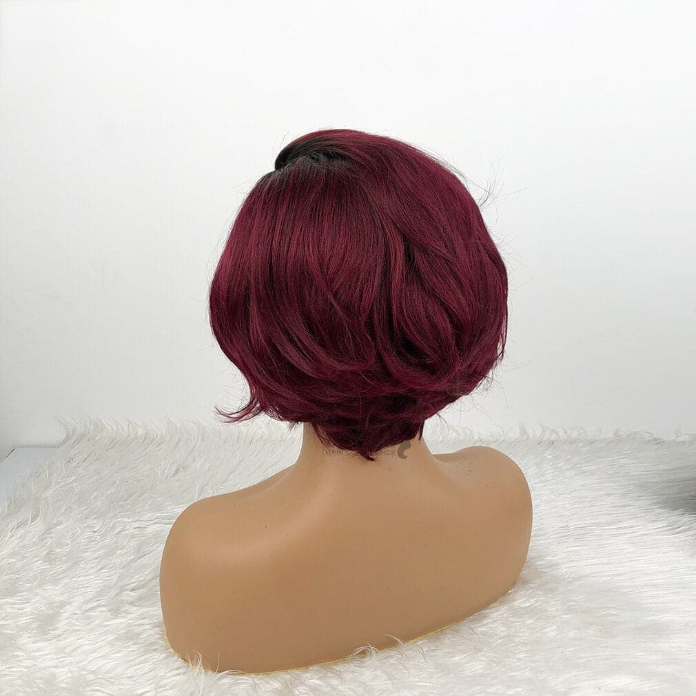 1B/99J 13x1 T Lace Side Part Straight Short Pixie Cut Bob Wigs For Women