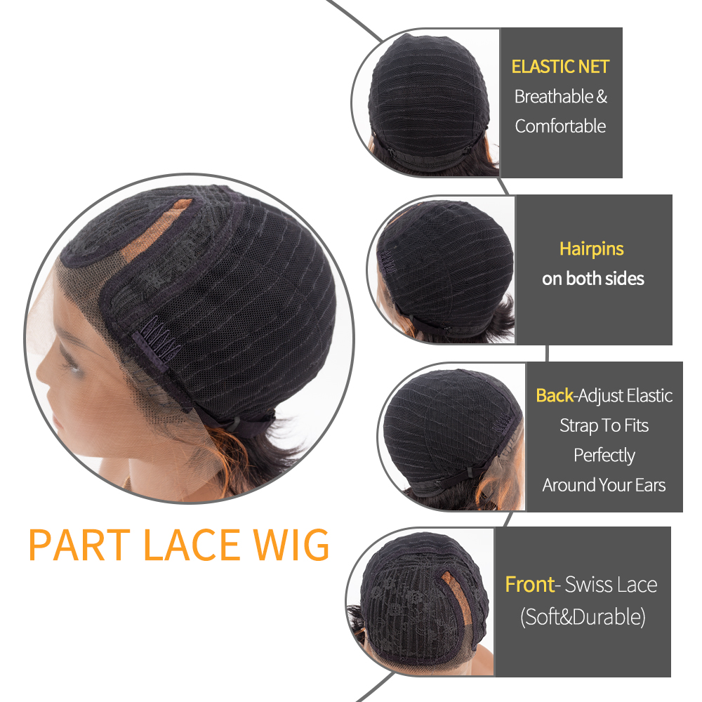 1B/99J 13x1 T Lace Side Part natural wave Short Pixie Cut Bob Wigs For Women