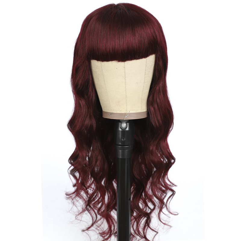 99J Body Wave Full Machine Made None Lace Front Wigs With Bangs