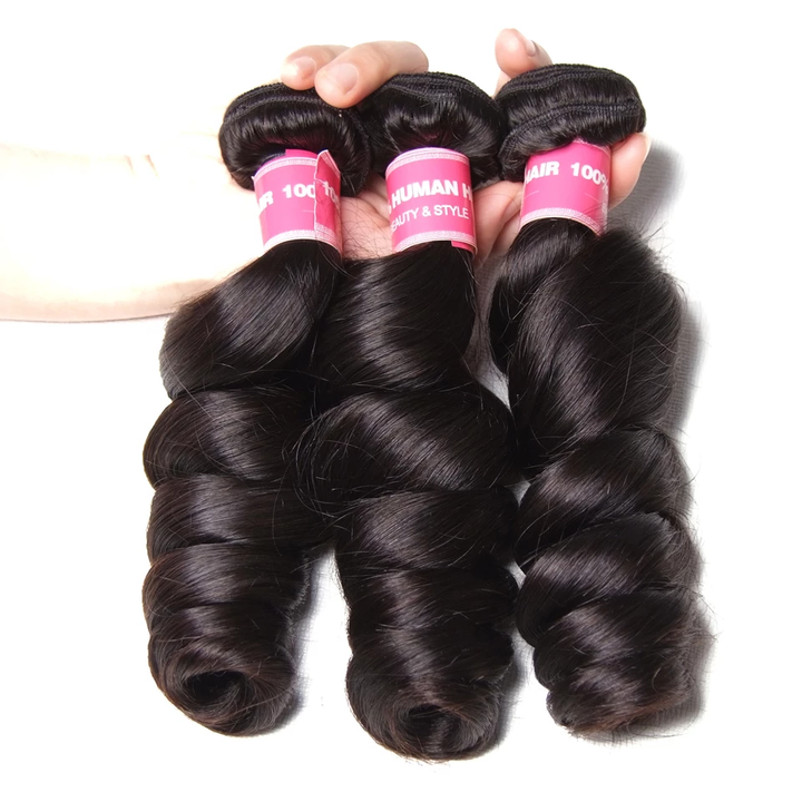 lumiere Malaysian Virgin Hair Loose Wave 3 Bundles with 13*4 Lace Frontal