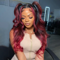 Skunk Stripe Natural Black Roots Burgundy Loose Wave Virgin Hair Lace Frontal Wig human hair