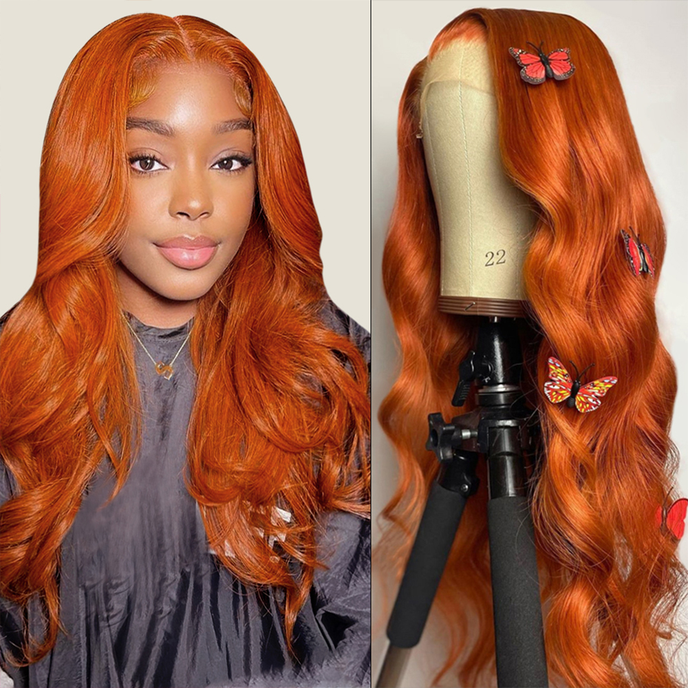 #350 Ginger Body Wave 4x4 5x5 Lace Closure Human Hair Wigs with Baby Hair