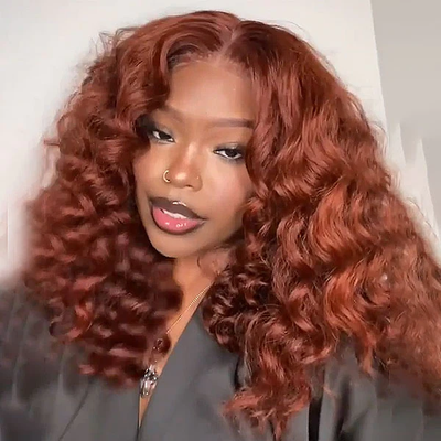 #33 Color Deep Wave Transparent HD Lace Closure Wig Human Hair