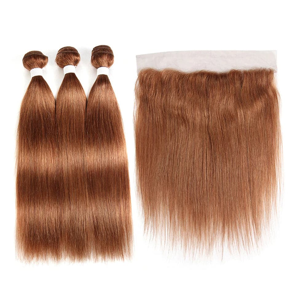 lumiere color #30 Straight Hair 3 Bundles With 13x4 Lace Frontal Pre Colored Ear To Ear - Lumiere hair