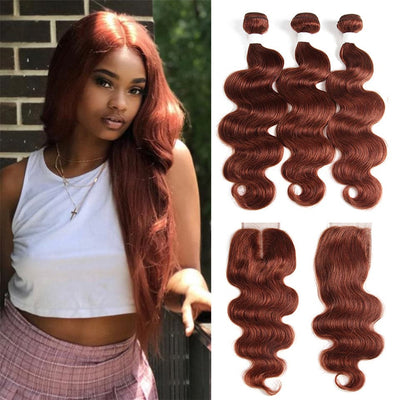 color #33 body wave 3 Bundles With Closure 4x4 pre Colored 100% virgin human hair