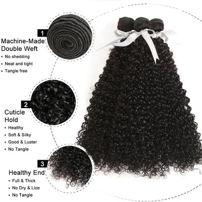 Peruvian Kinky Curly Hair 4 Bundles With 13x4 Frontal Curly Human Hair Transparent Lace closure