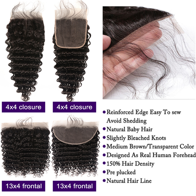 Deep Wave 100% Human Hair 4 Bundles With Frontal Brazilian Hair Weave 13x4 Transparent Lace