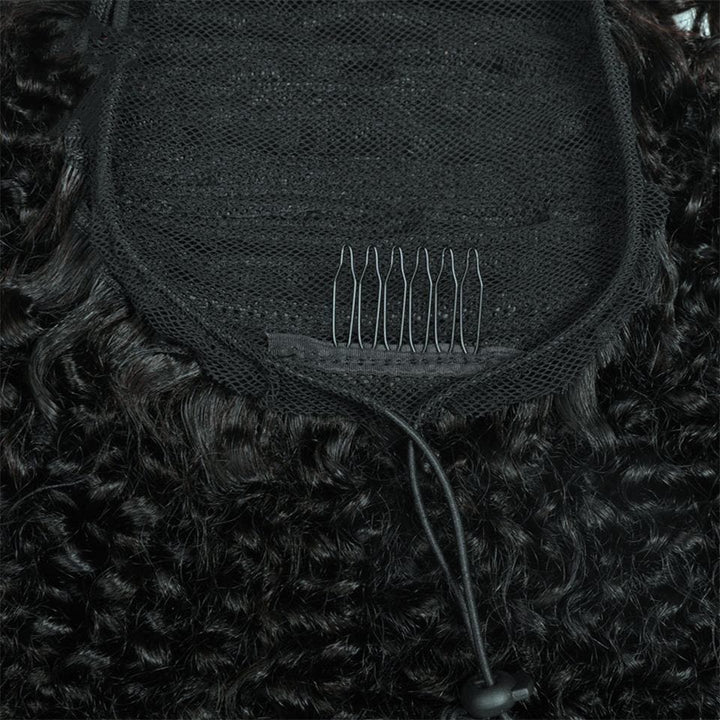 Extensões de cabelo humano brasileiro rabo de cavalo encaracolado crespo com cordão para mulheres 