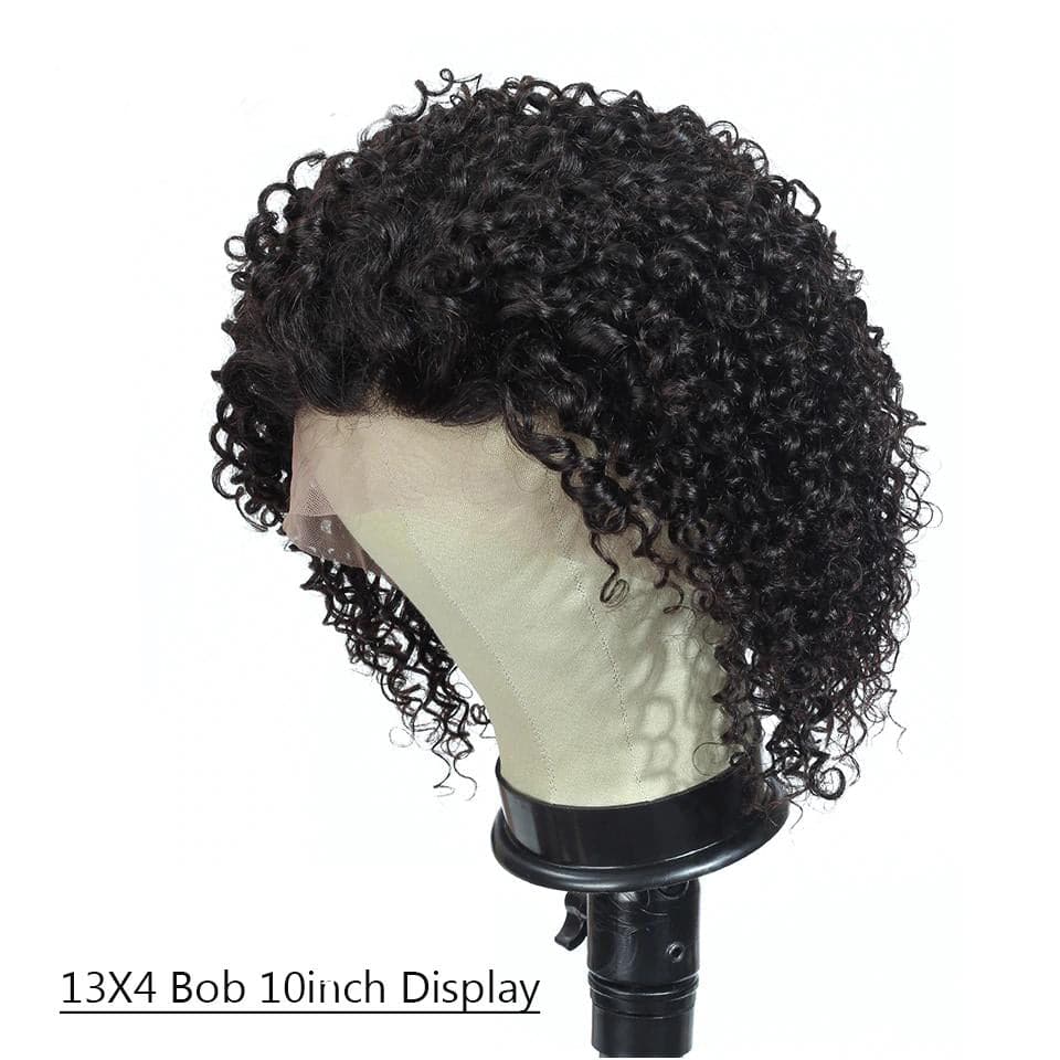 Kinky Curly Short Bob 4x4x1 T Part Lace Front Human Hair Wigs Pre-plucked with Baby Hair