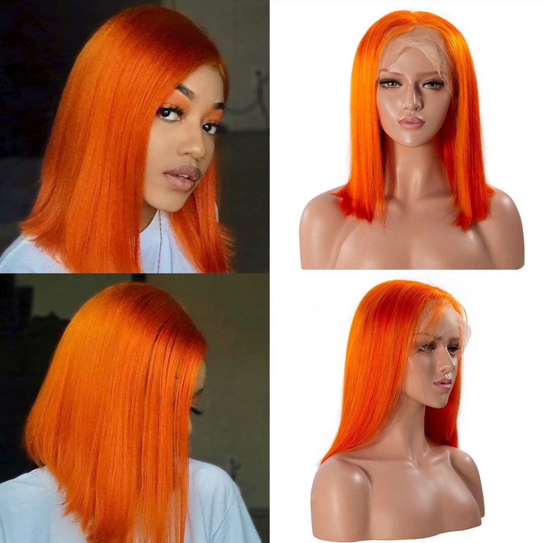 Perruques colorées de Bob court orange pour les filles HD Lace Front perruques de cheveux humains 180 densité
