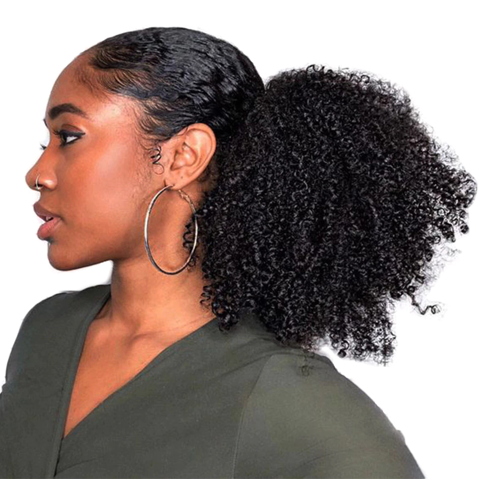 Extensões de cabelo humano afro encaracolado rabo de cavalo para afro-americanos 