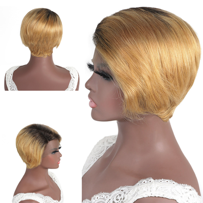 1B/27 13x1 T Lace Side Part Straight Short Pixie Cut Bob Perruques Pour Femmes 