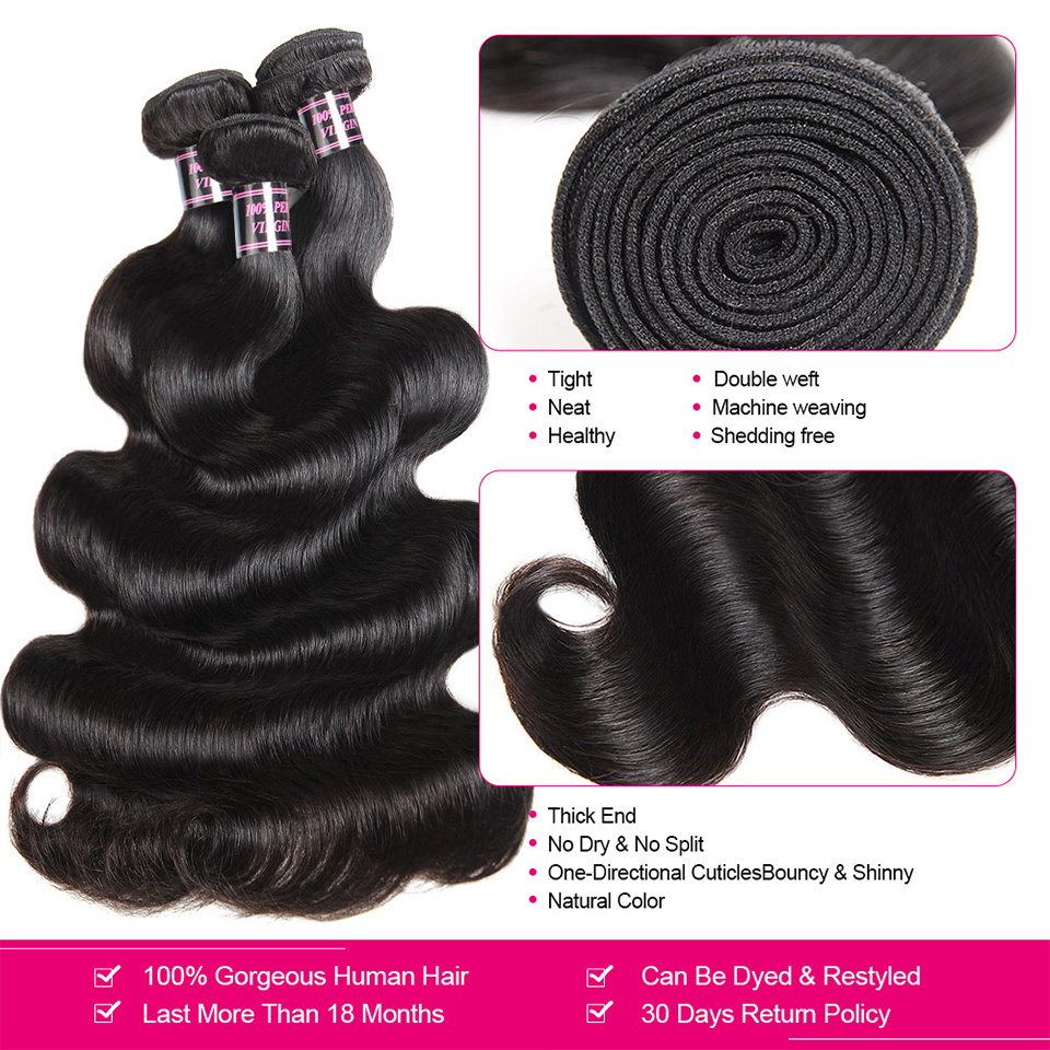 (B1) Brazilian Body Wave 3 Bundles With 13x4 Lace Frontal Human Hair