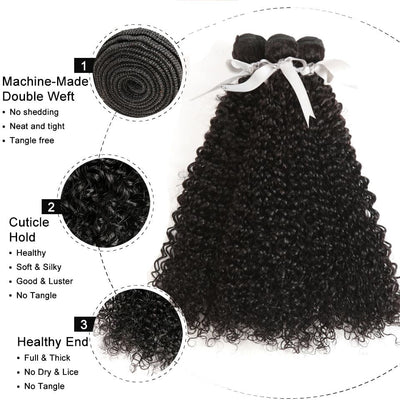 Kinky Curly Brazilian Hair Bundles 3 Bundles With 4x4 Lace Closure Remy Human Hair Extension