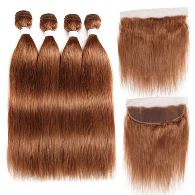 lumiere Color #30 straight hair 4 Bundles With 13x4 Lace Frontal Pre Colored Ear To Ear