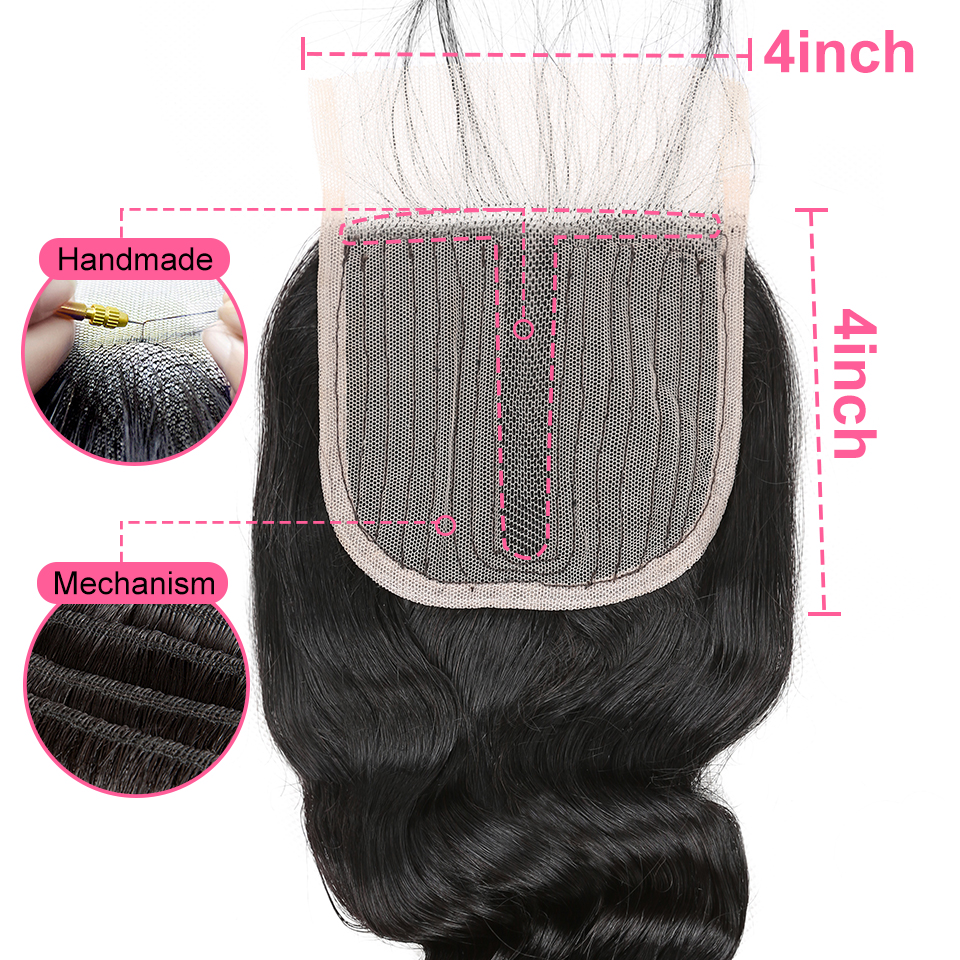 Loose Deep Hair 3 Bundles With 4*4*1 T part Lace Closure Remy Brazilian Human Hair