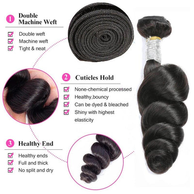 Peruvian Loose Wave Hair Weave 3 Bundles With Closure 4x4  HD Lace Closure 100% huamn hair