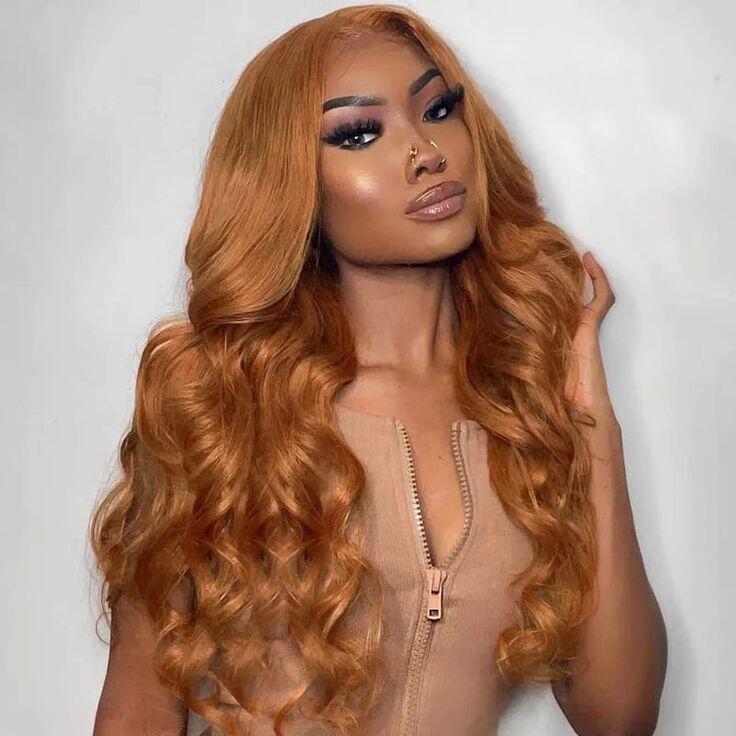 (WG-69) Body Wave Ombre Honey Brown HD Lace Human Hair Wig