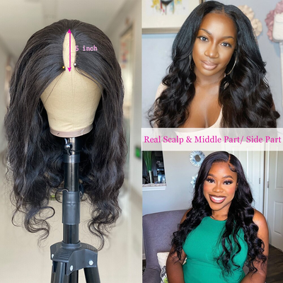New V Part Body Wave Upgrade No Leave Out Brazilian Remy Glueless Human Hair Wigs For Women
