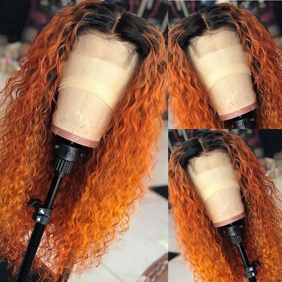 Lumiere 1B/350 Ombre Kinky Curly 4x4/5x5/13x4 Lace Closure/Frontal 150%/180% Density Wigs For Women Pre Plucked