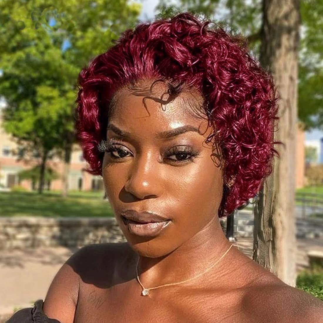 #99J Short Curly bob Pixie Cut 13×1 Lace Frontal Virgin Brazilian Human Hair 150% Glueless with Baby Hair Pre Plucked Wig