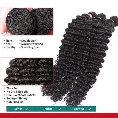 Deep Wave 100% Human Hair 4 Bundles With Frontal Brazilian Hair Weave 13x4 Transparent Lace